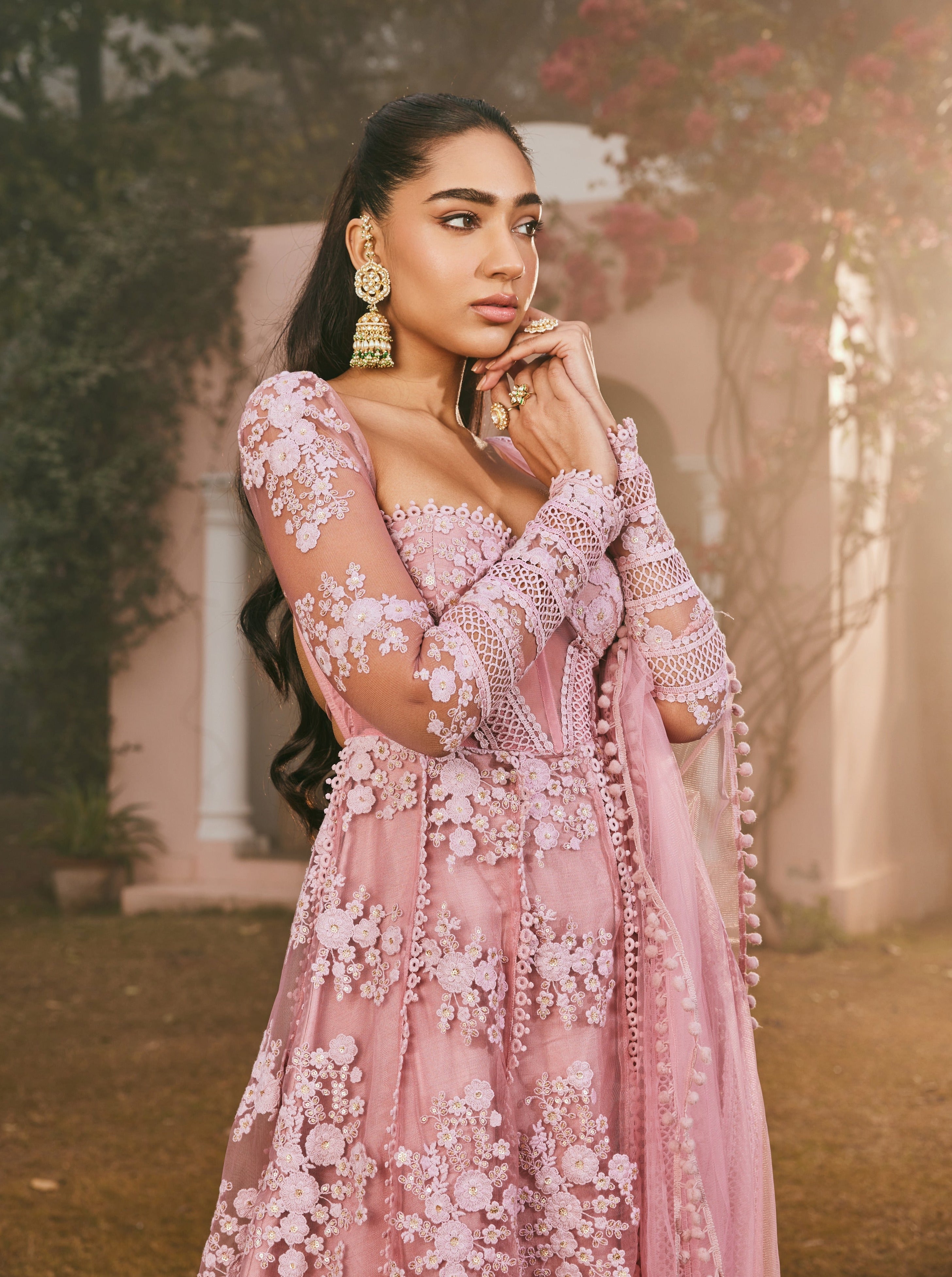Fariha Blush Pink Embroidered Corset Anarkali Suit Set