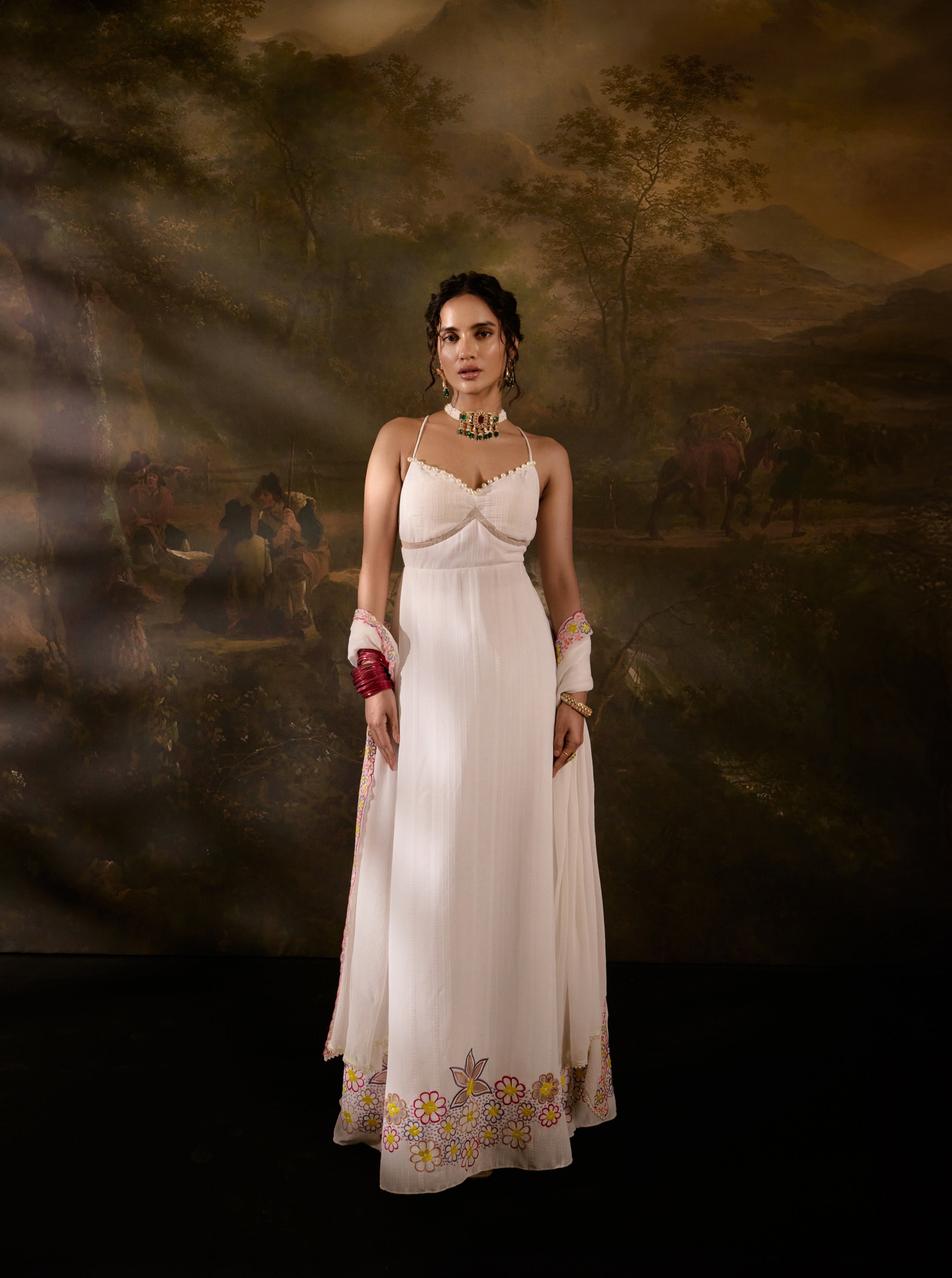 Aadyasha White Floral Embroidered Kurta Set