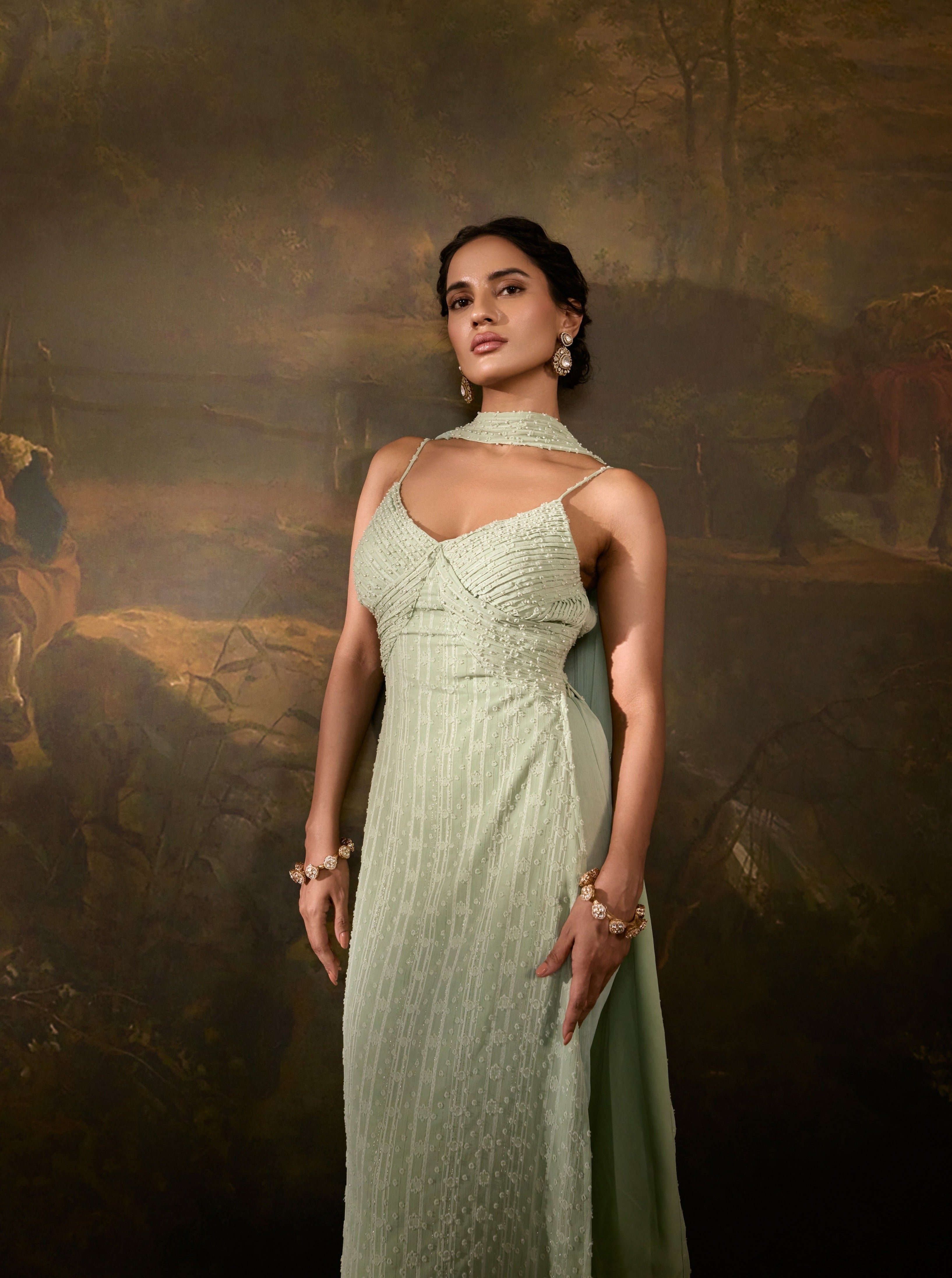 Shimaz Sage Green Sleeveless Suit