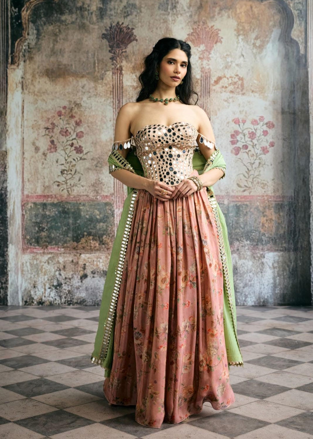 Mehar Mirror and Floral Lehenga Set