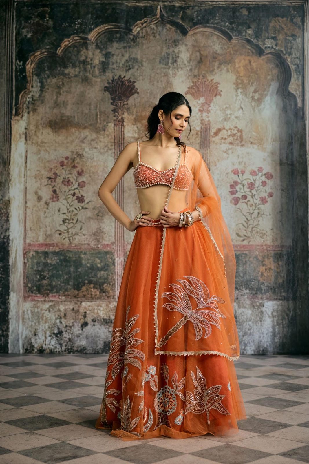 Sahana Orange Hand Embroidered Blouse