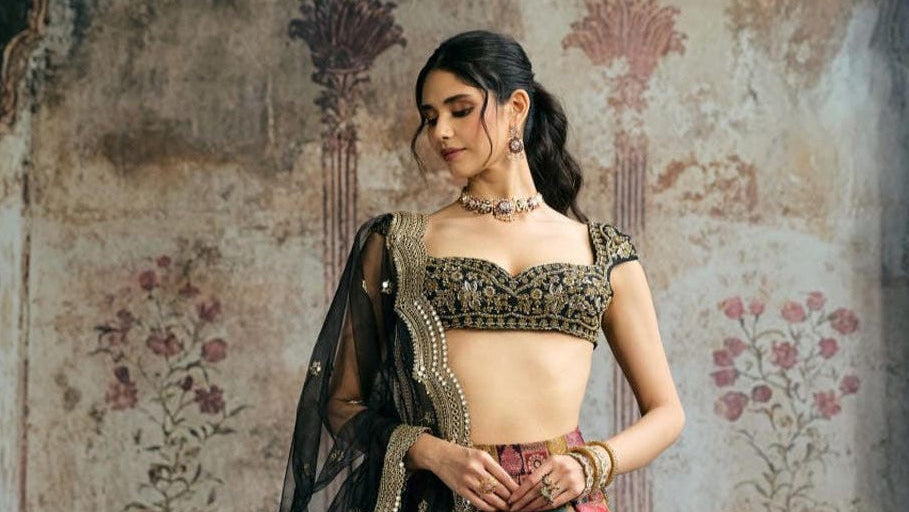 Soundarya Banarasi Brocade Hand Embroidered Lehenga Set