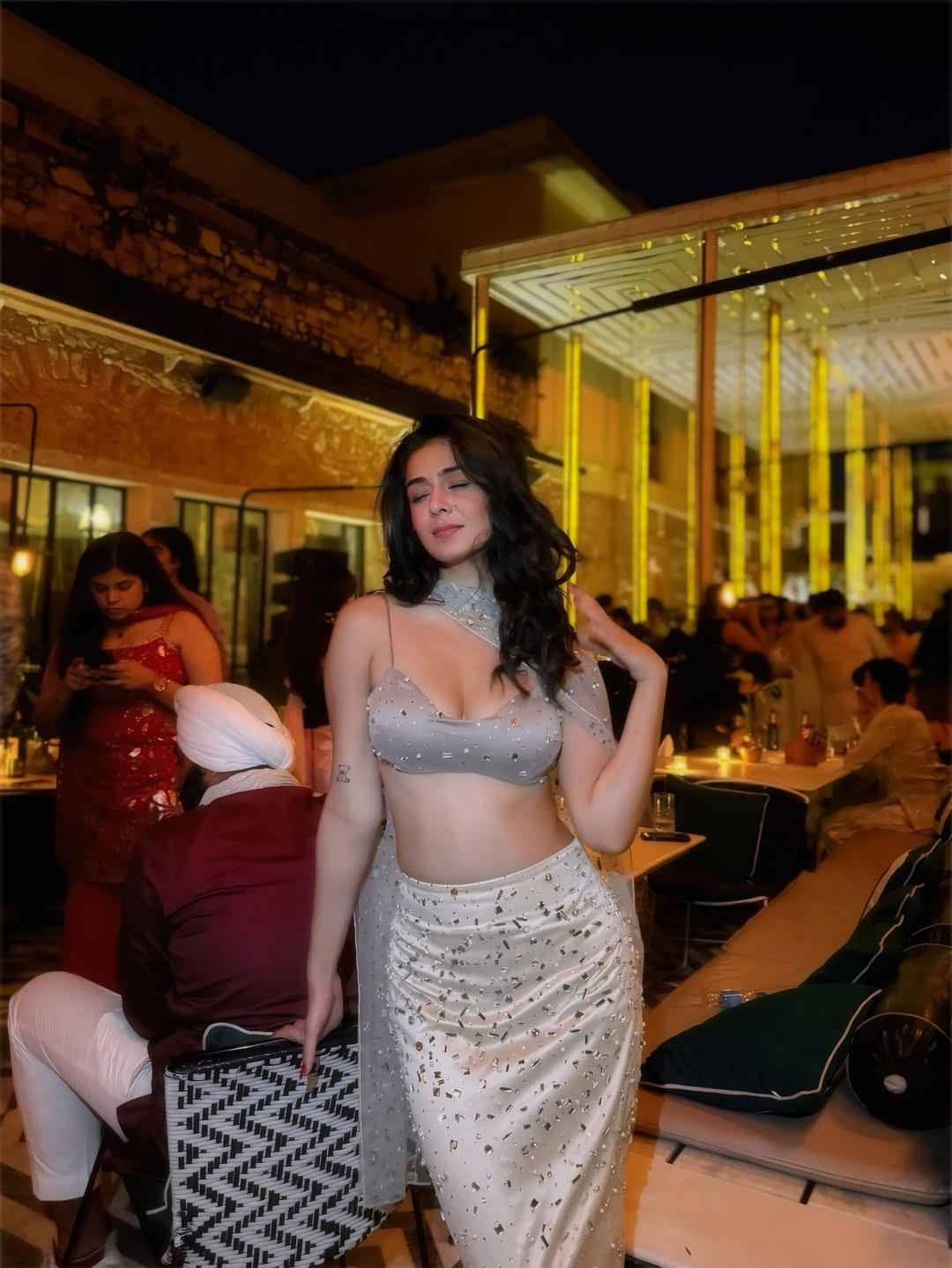 Alfiya Taupe Rhinestone-Embellished Skirt and Blouse Set