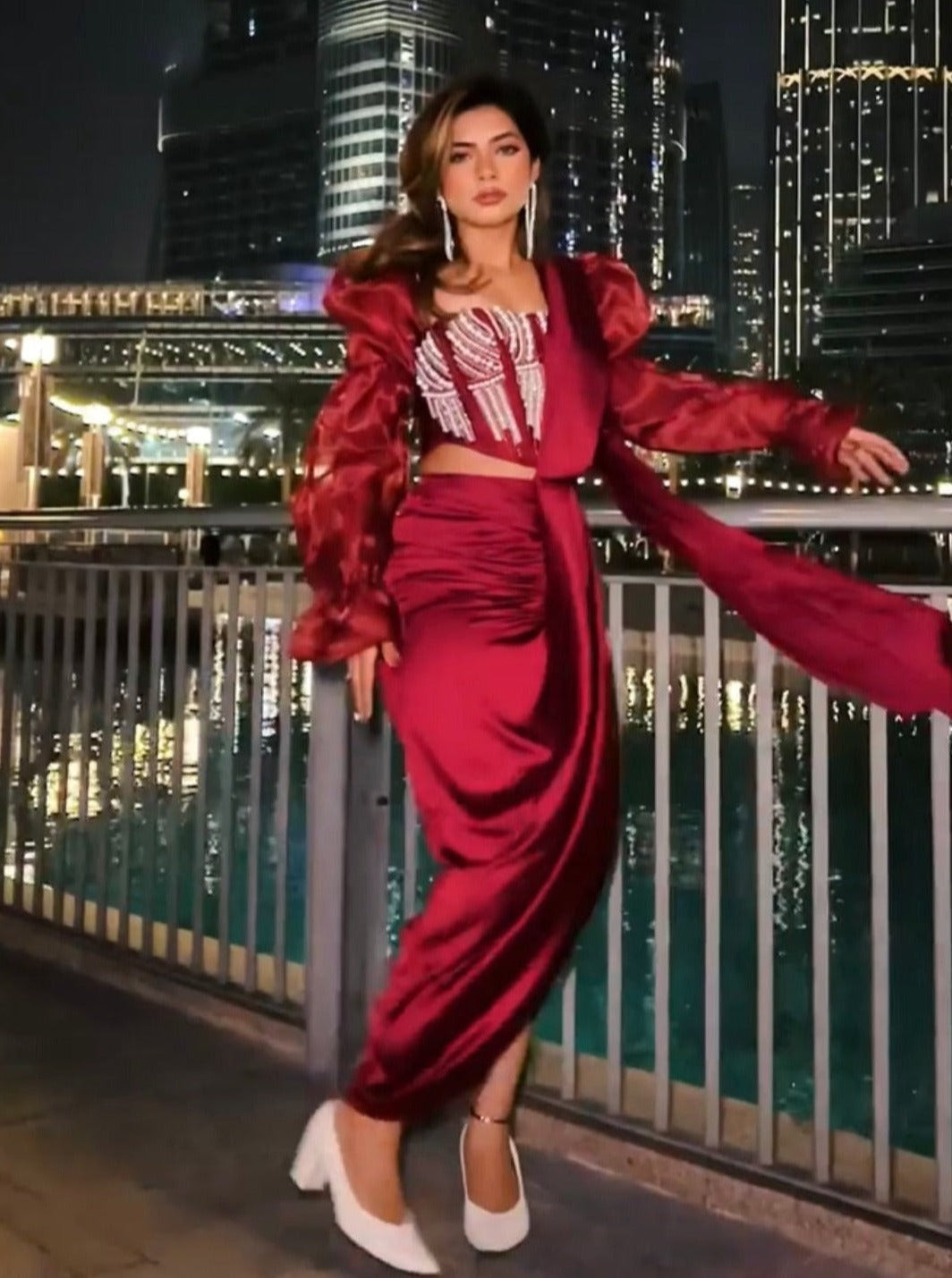 Aalia Burgundy Wrap Pre-Stitched Saree
