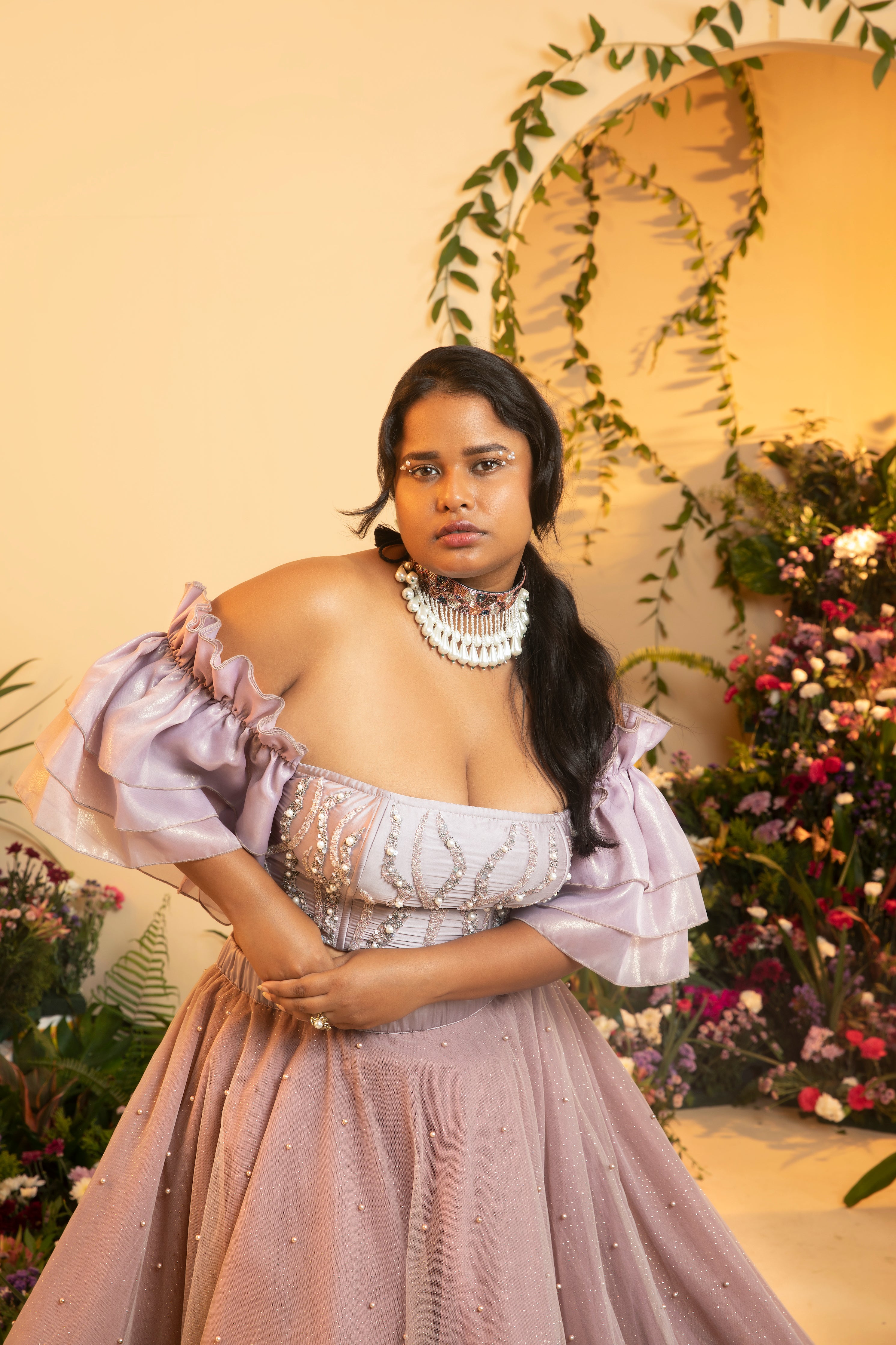 Nysa Mauve Pearl Tulle Lehenga