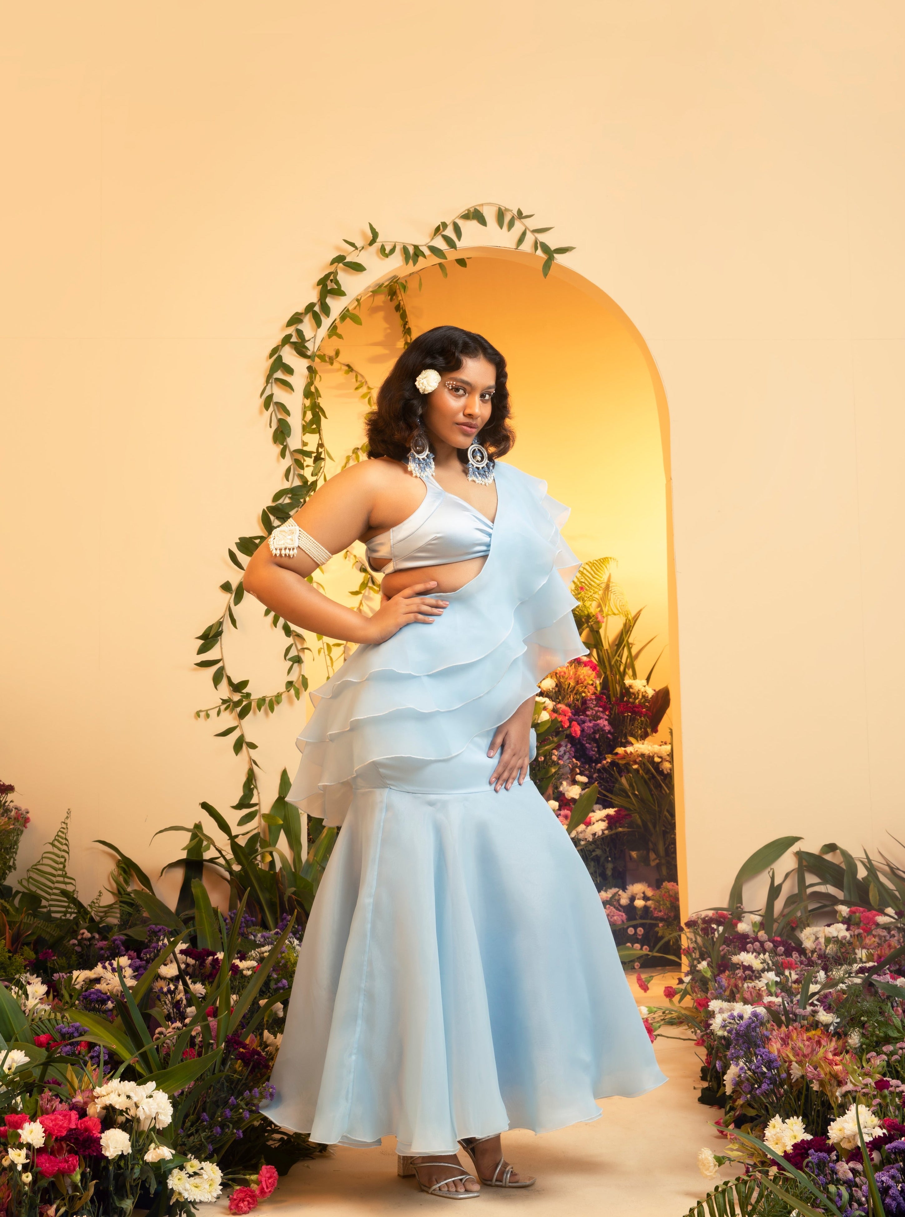 Aanya Baby Blue Satin Cut-Out Blouse