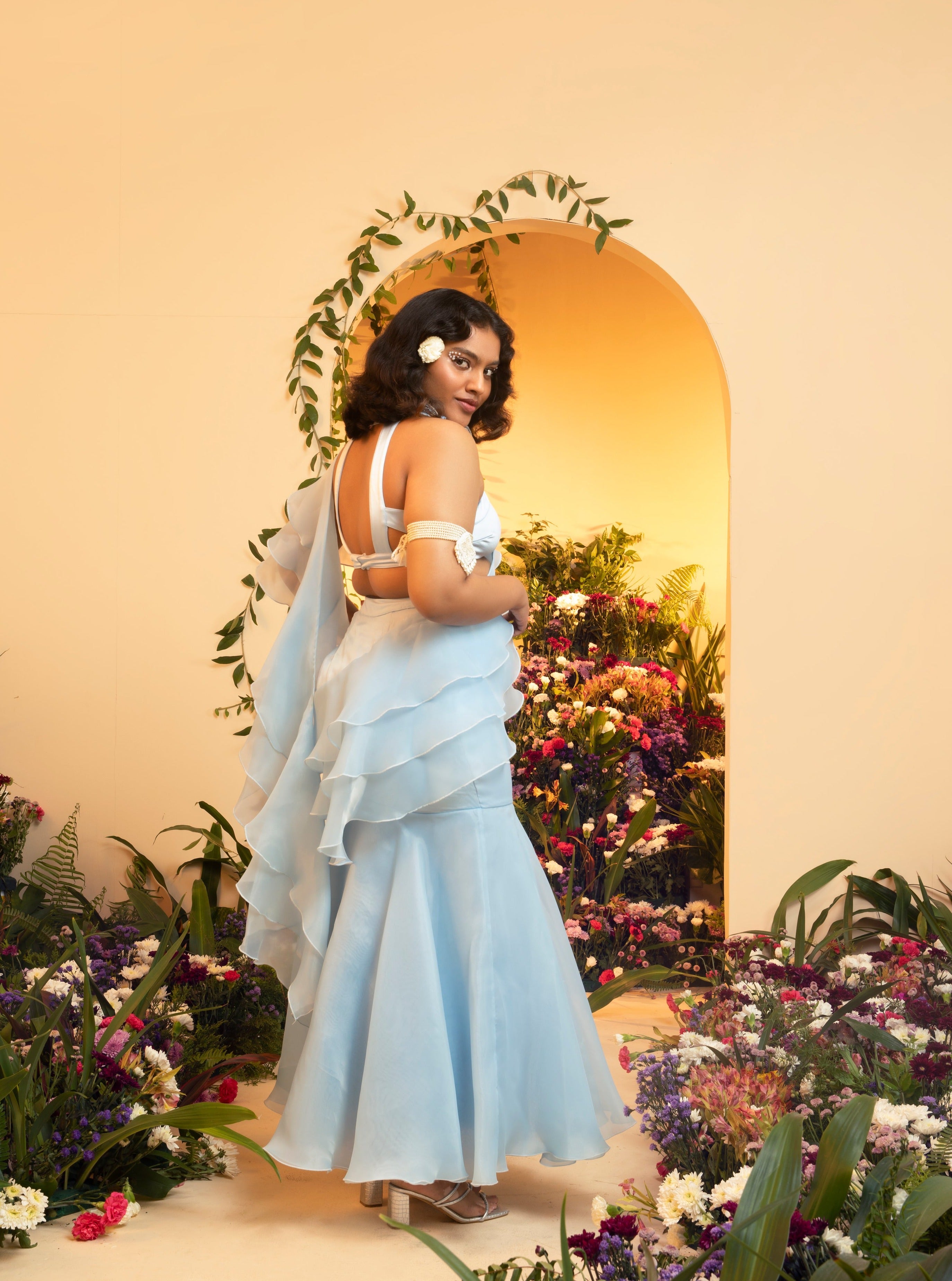 Aanya Baby Blue Satin Cut-Out Blouse