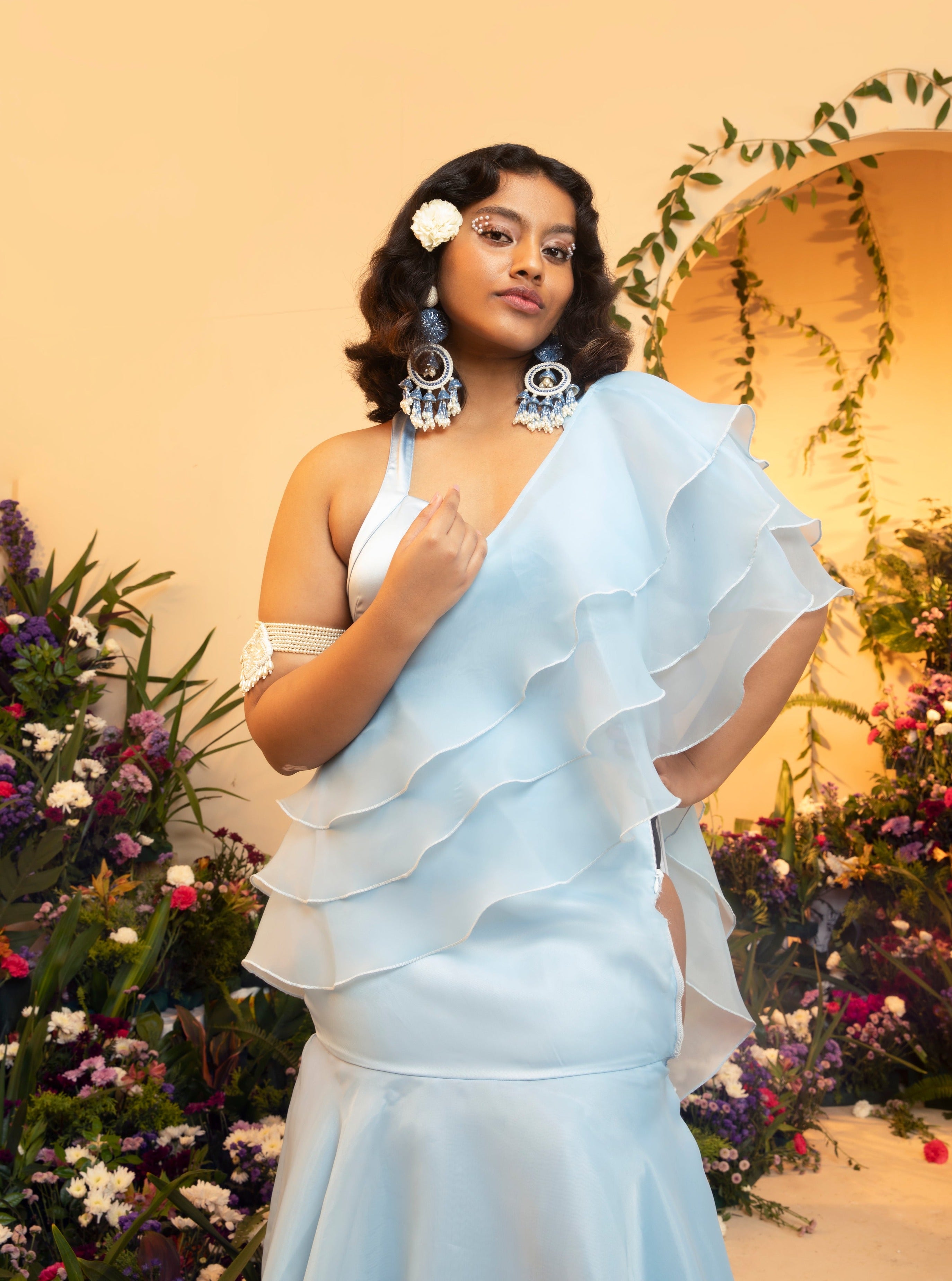 Aanya Baby Blue Satin Cut-Out Blouse