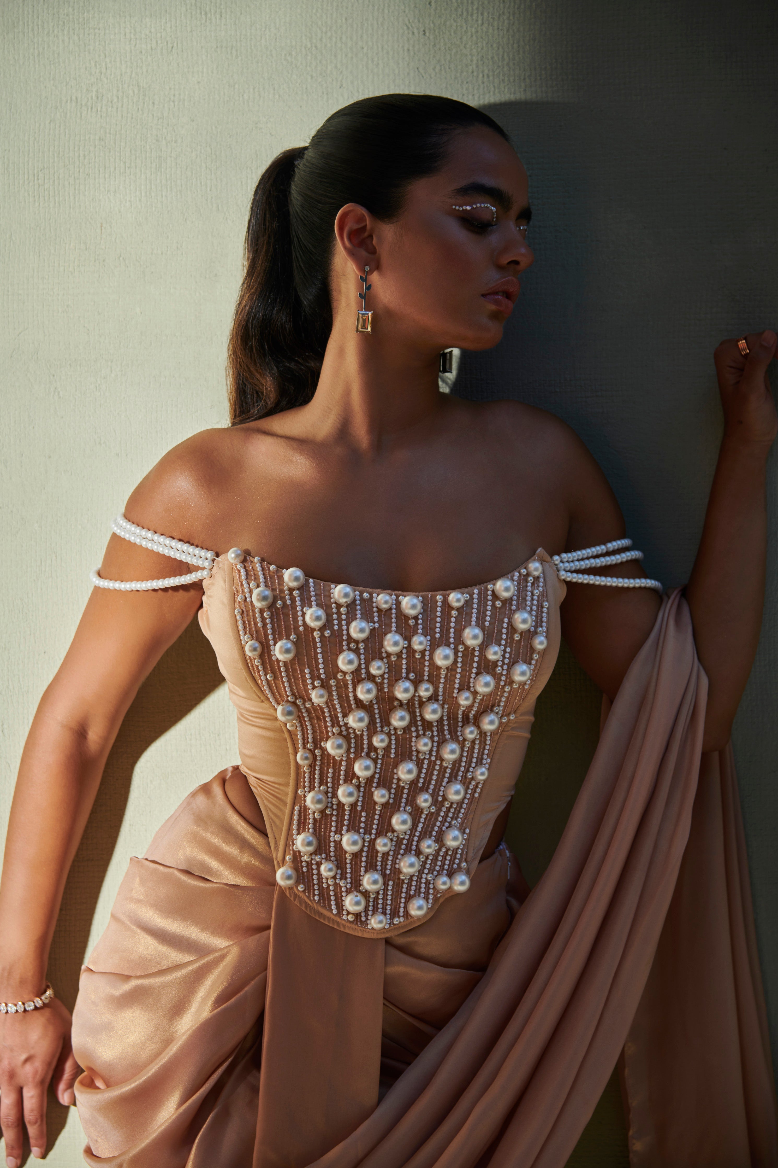 Zaina Rose Gold Metallic Georgette Draped Saree