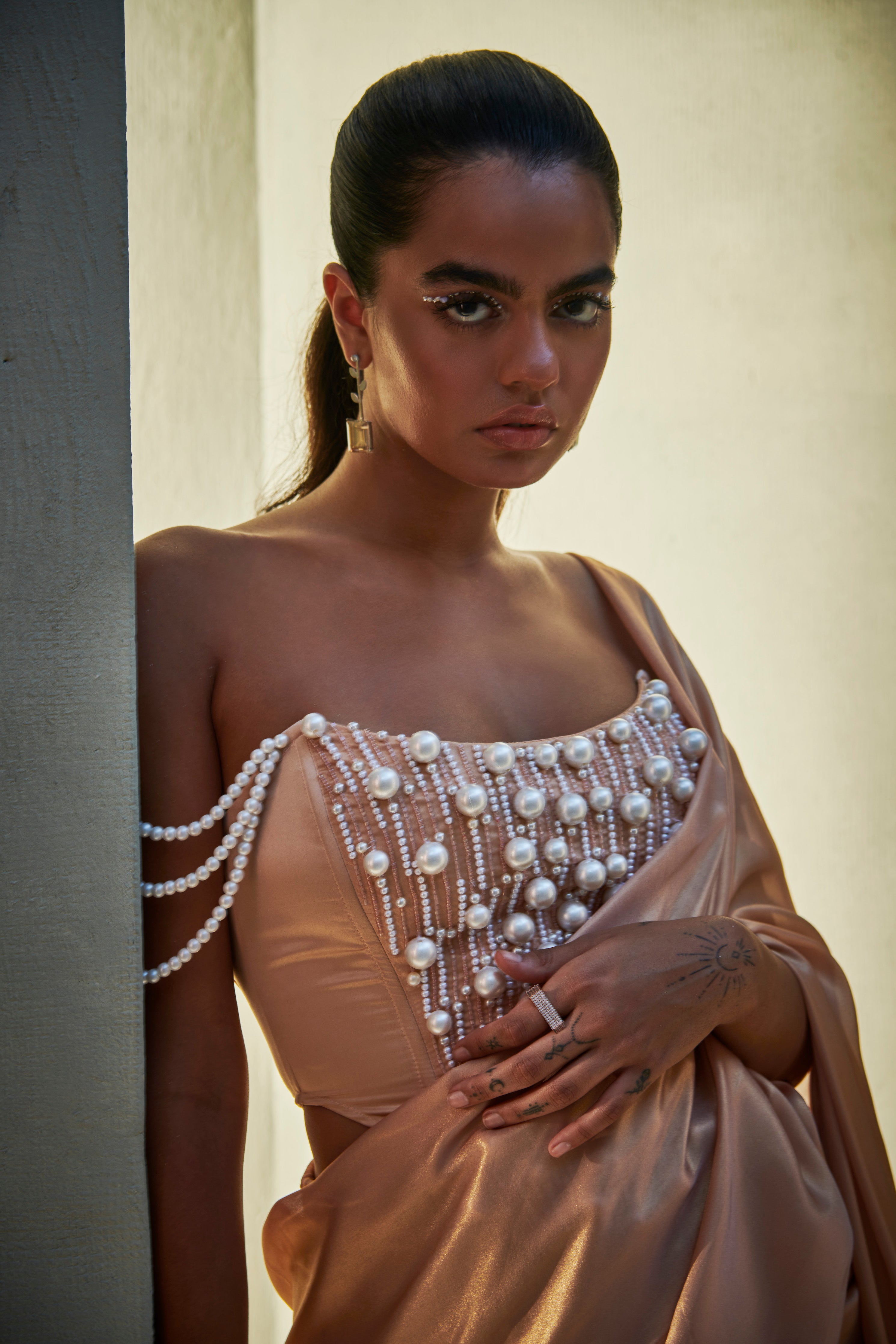 Zahira Rose Gold Hand Embroidered Corset Blouse