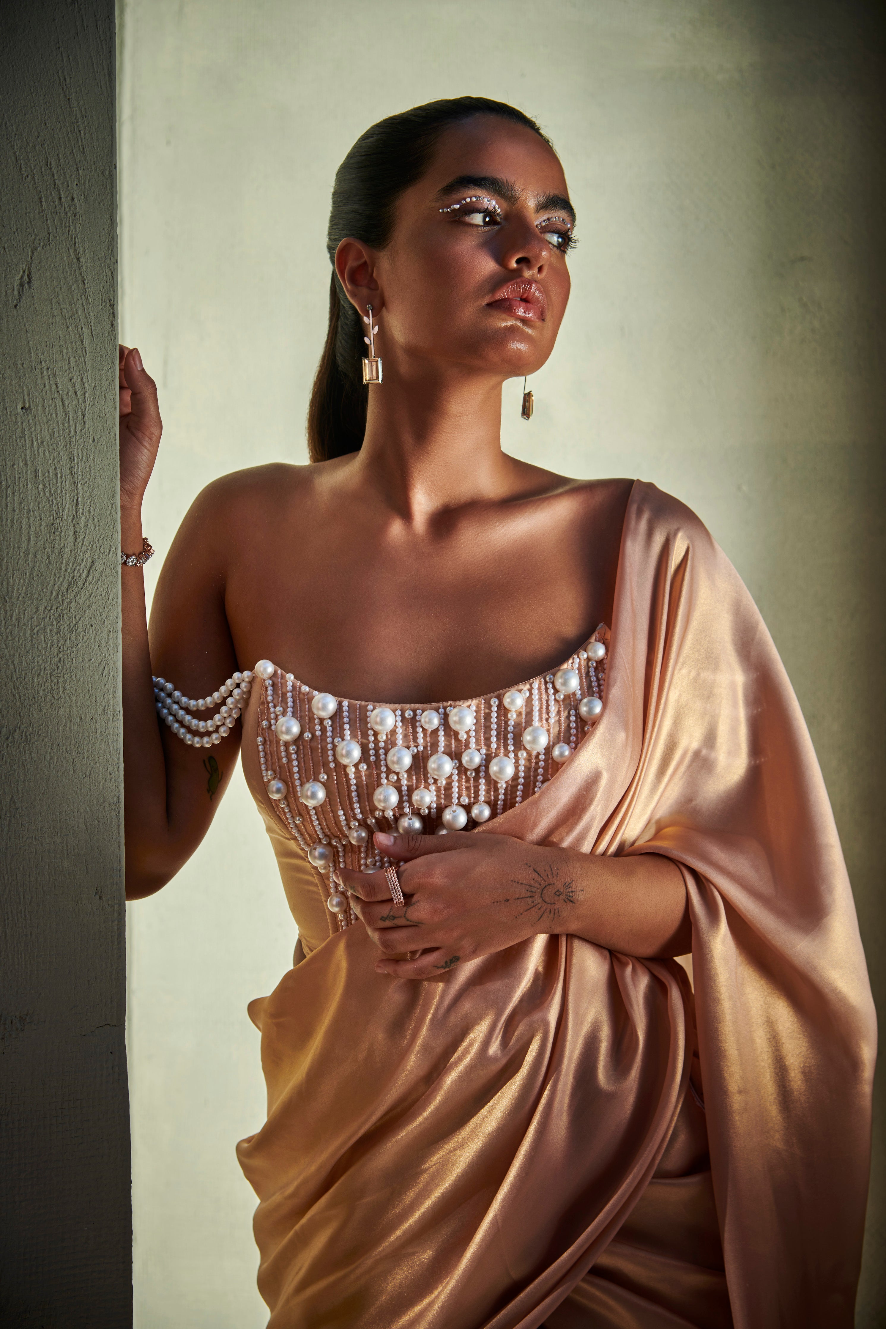 Zahira Rose Gold Hand Embroidered Corset Blouse