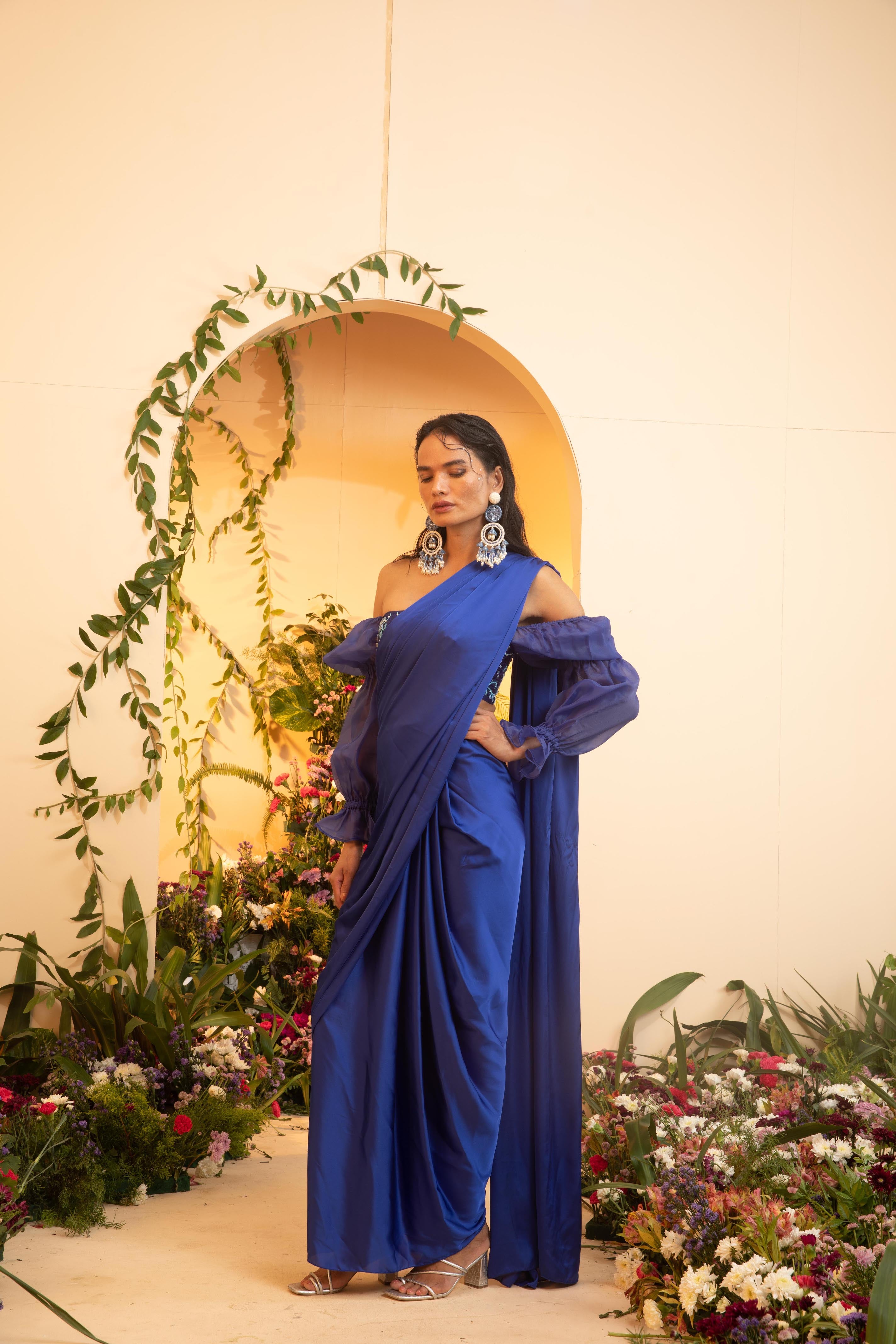 Anaya Sapphire Hand-Embroidered Corset Blouse