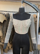 Leila Long Mesh Sleeve Hand Embroidered Corset Blouse