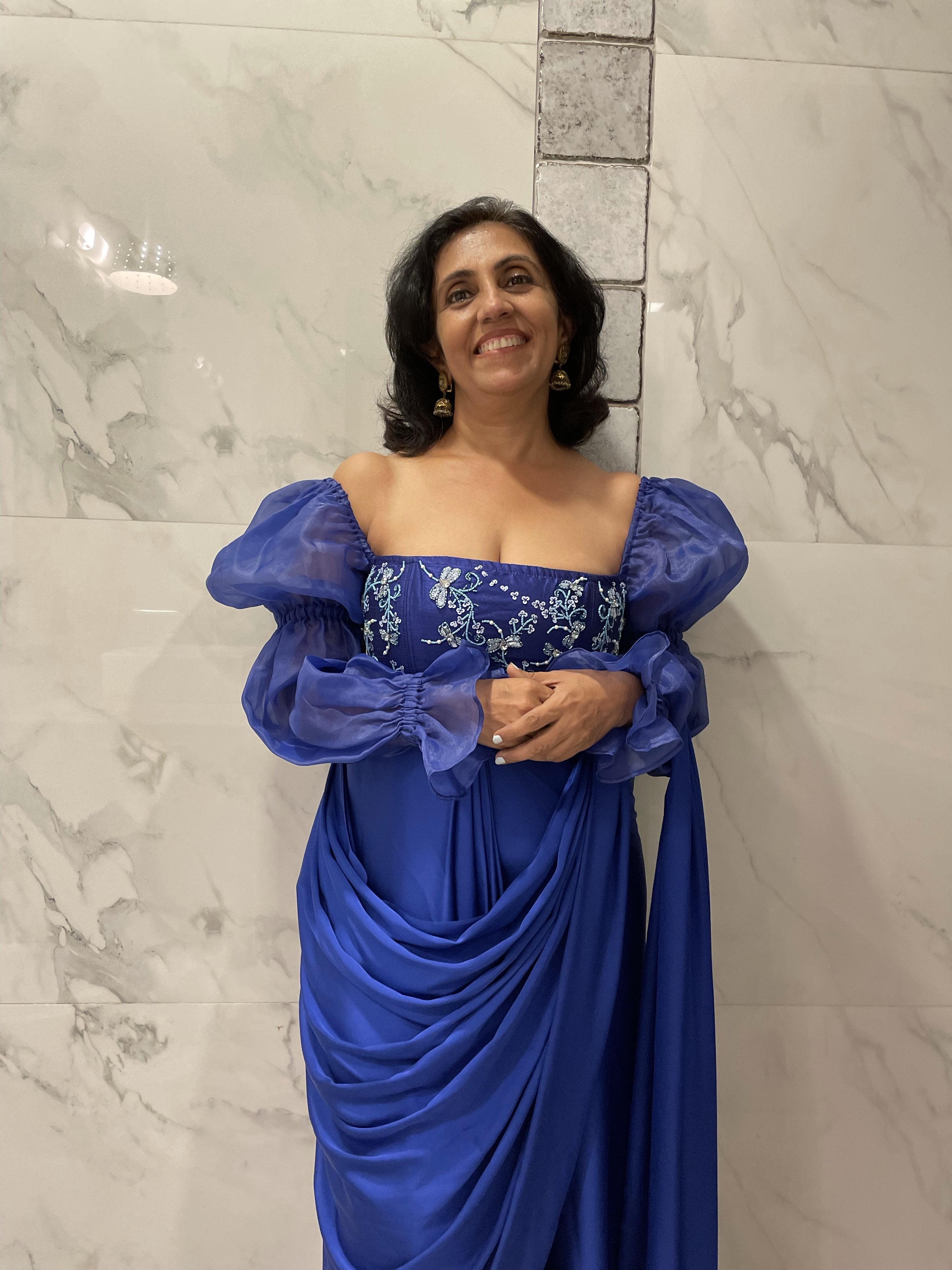 Anaya Sapphire Hand-Embroidered Corset Blouse