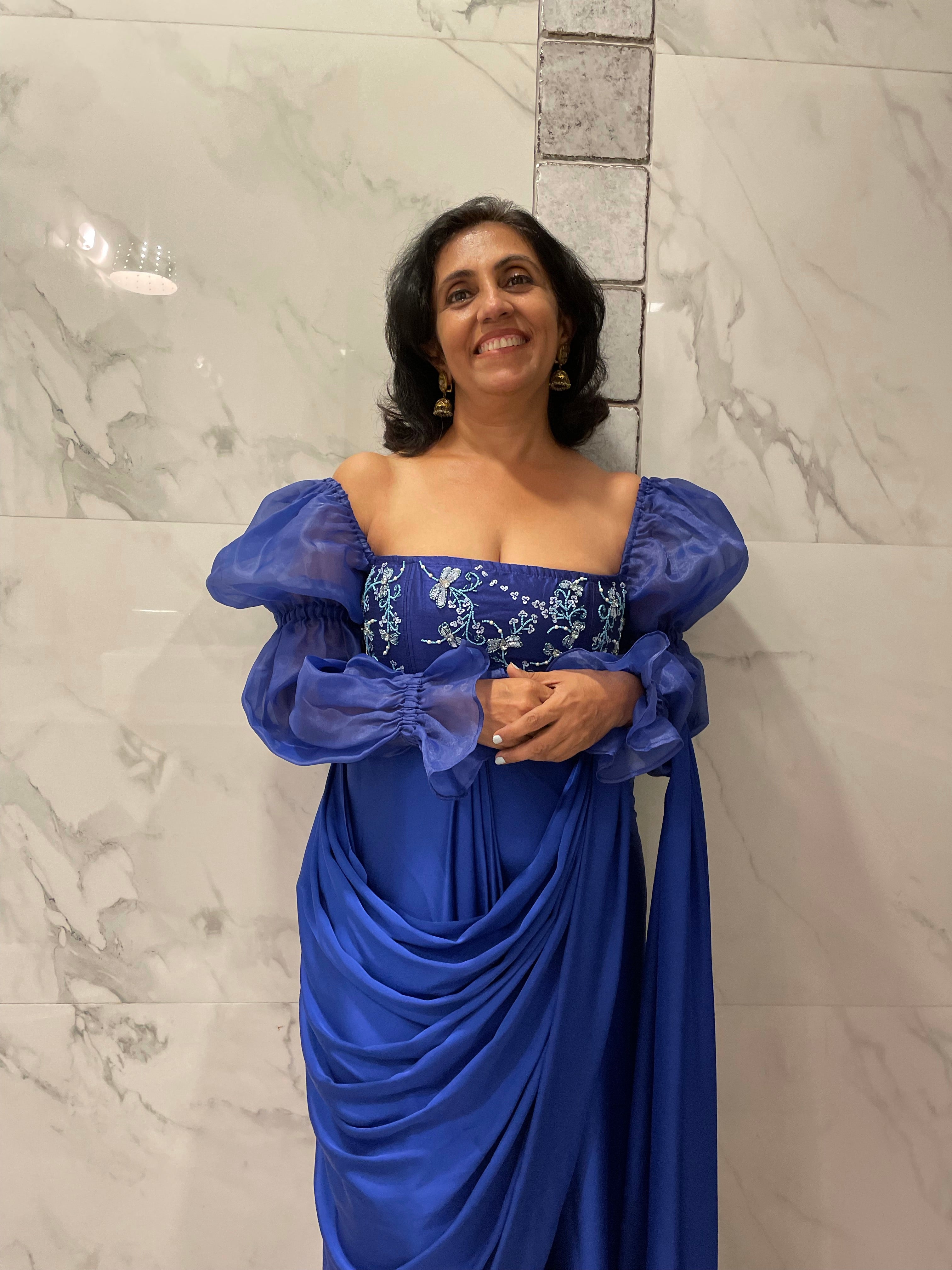 Abira Sapphire Satin Pre-Stitched Saree