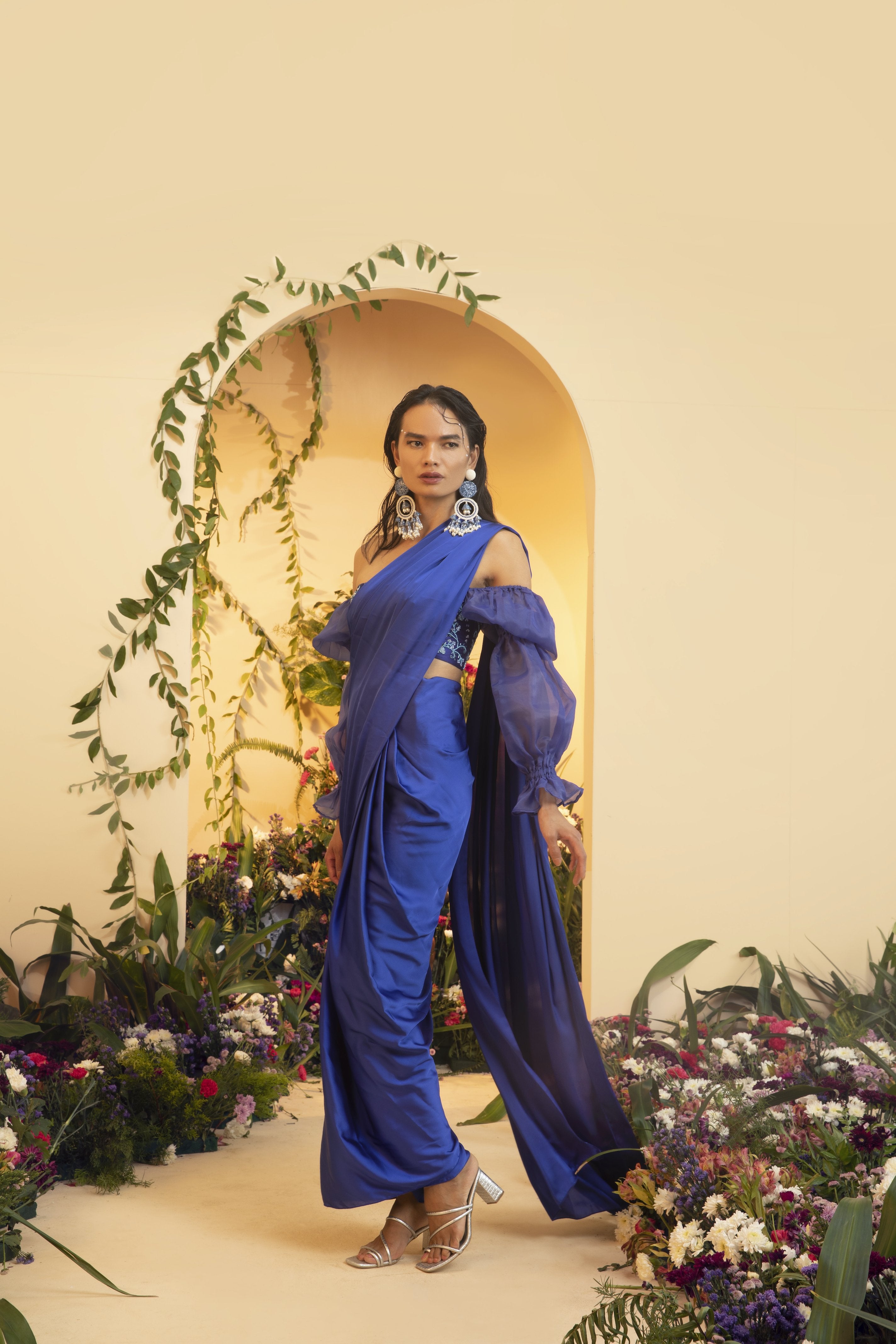 Anaya Sapphire Hand-Embroidered Corset Blouse