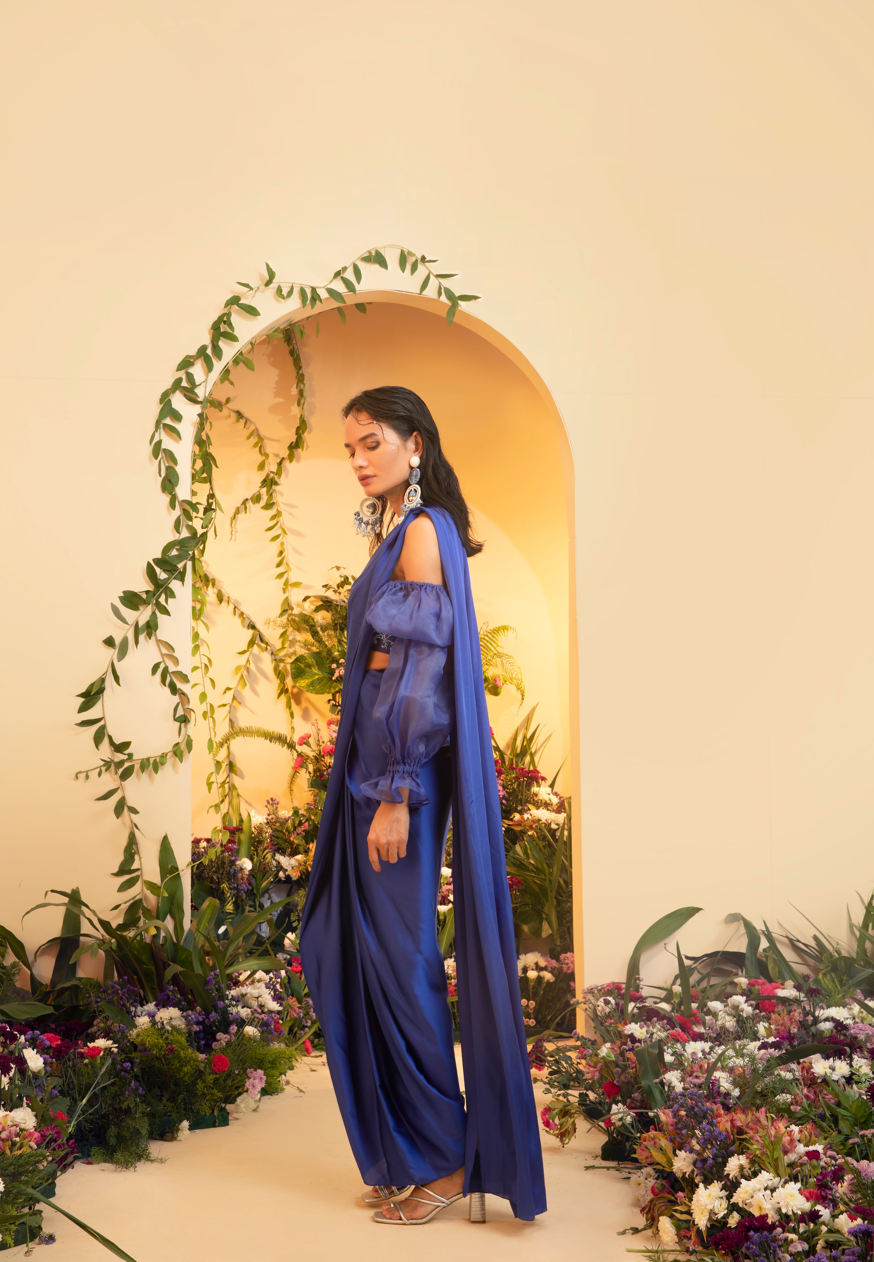 Abira Sapphire Satin Pre-Stitched Saree