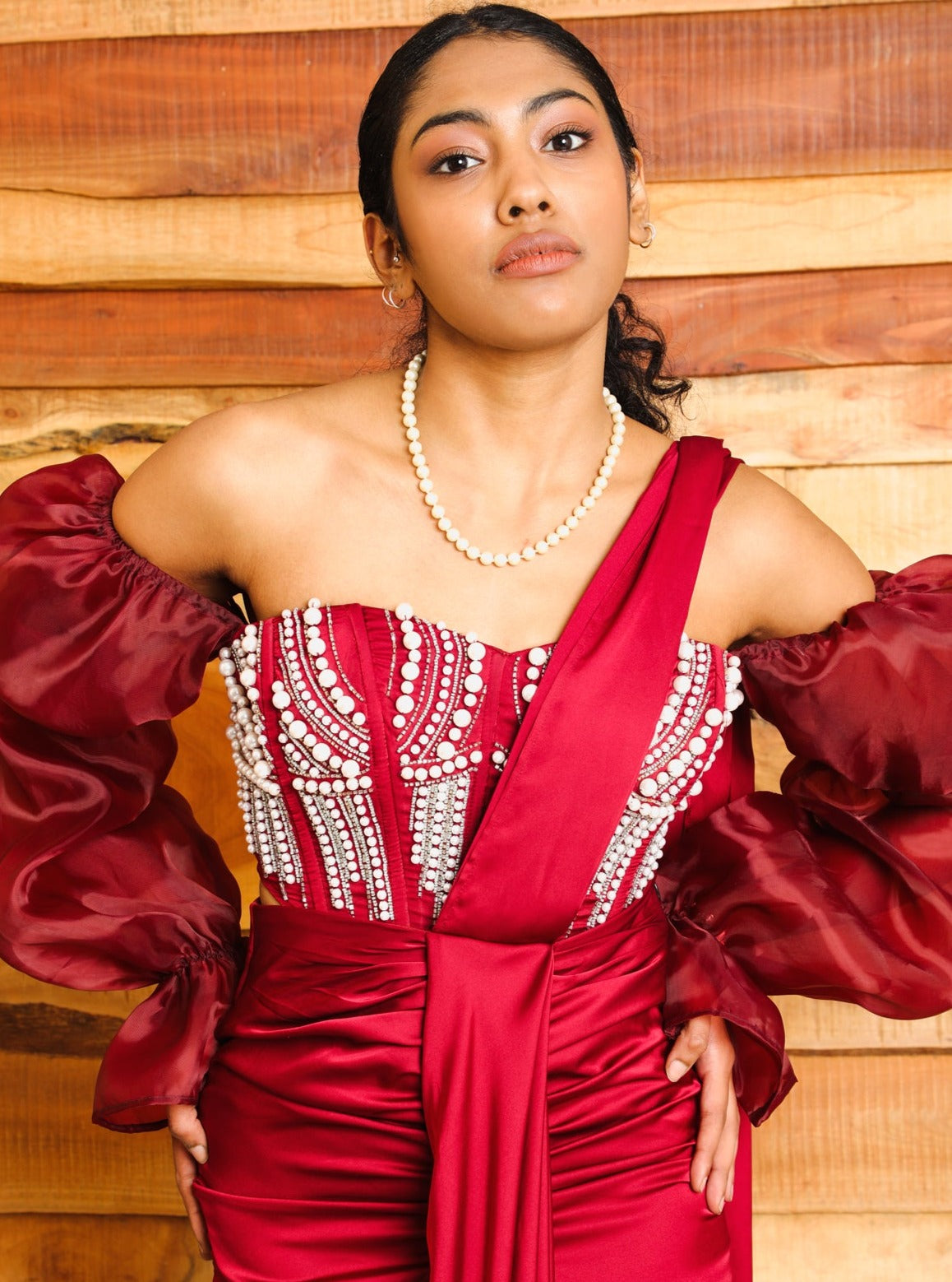 Aalia Burgundy Wrap Pre-Stitched Saree