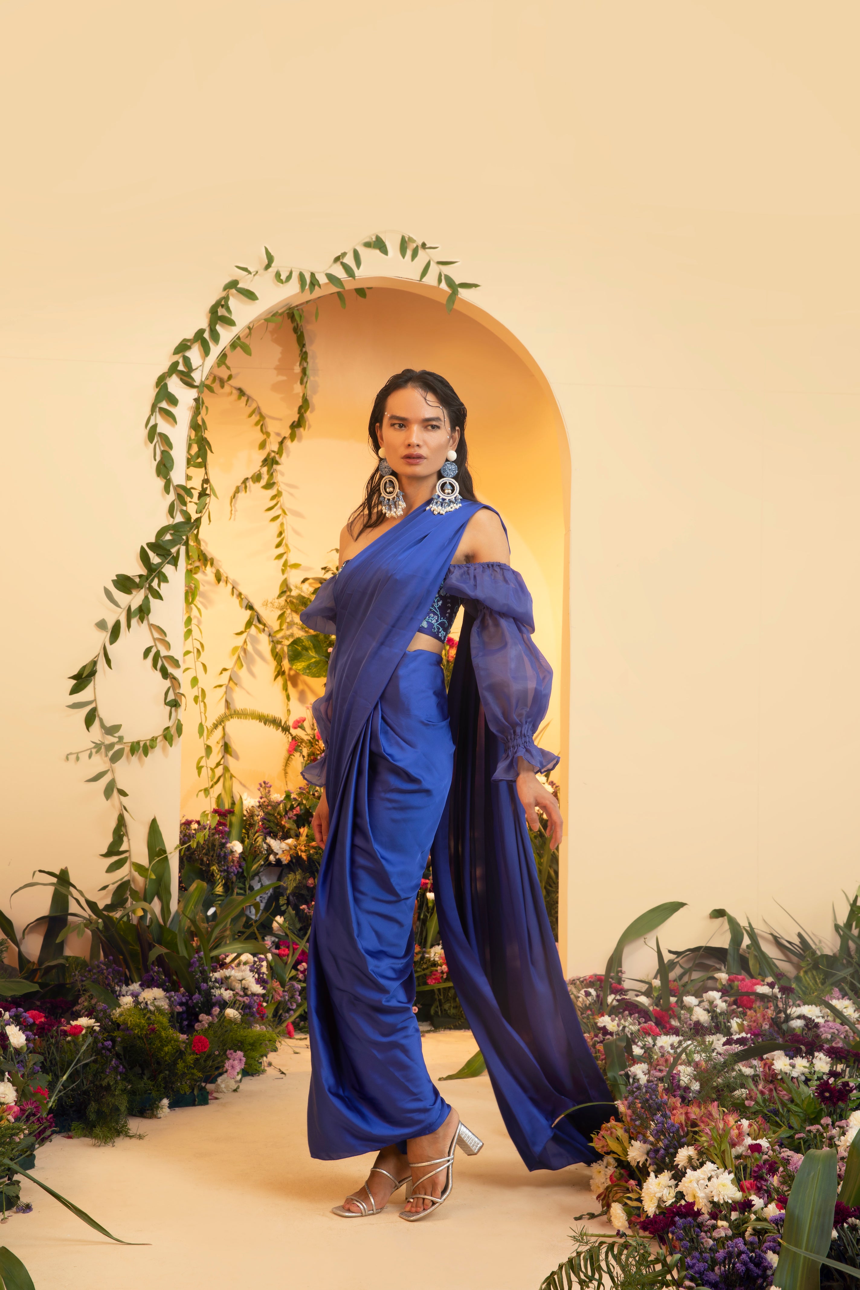 Abira Sapphire Satin Pre-Stitched Saree