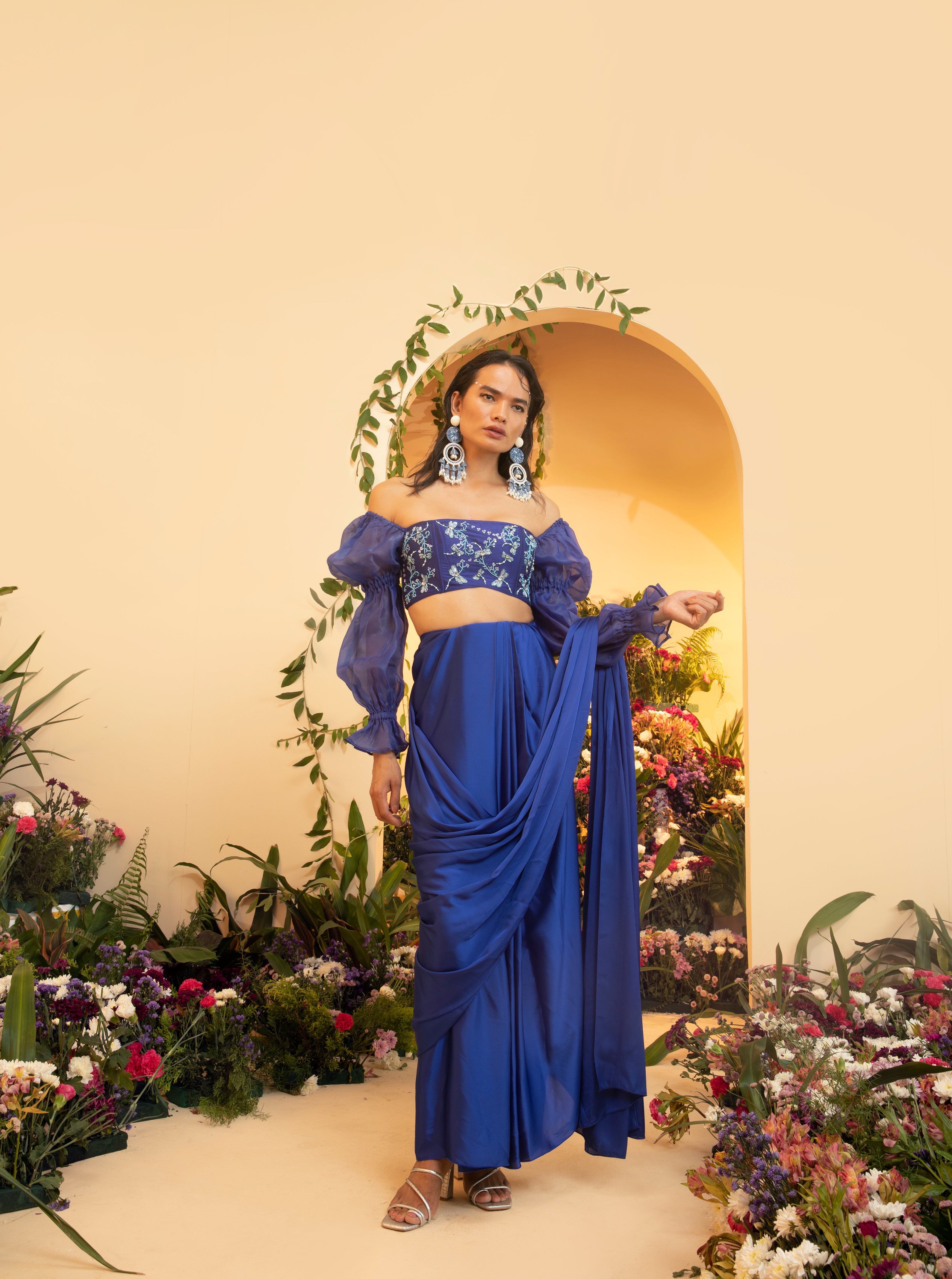 Abira Sapphire Satin Pre-Stitched Saree