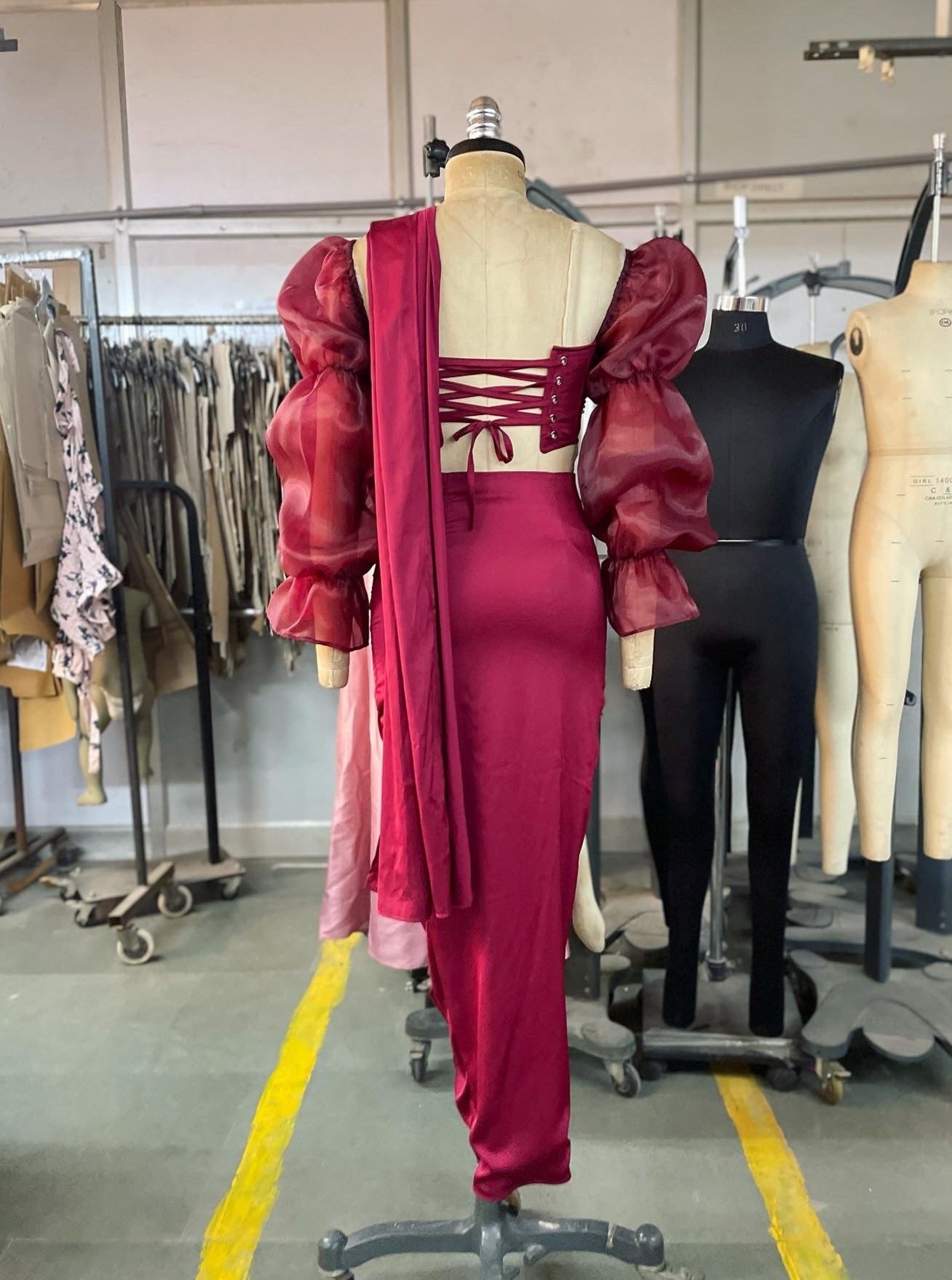Aalia Burgundy Wrap Pre-Stitched Saree