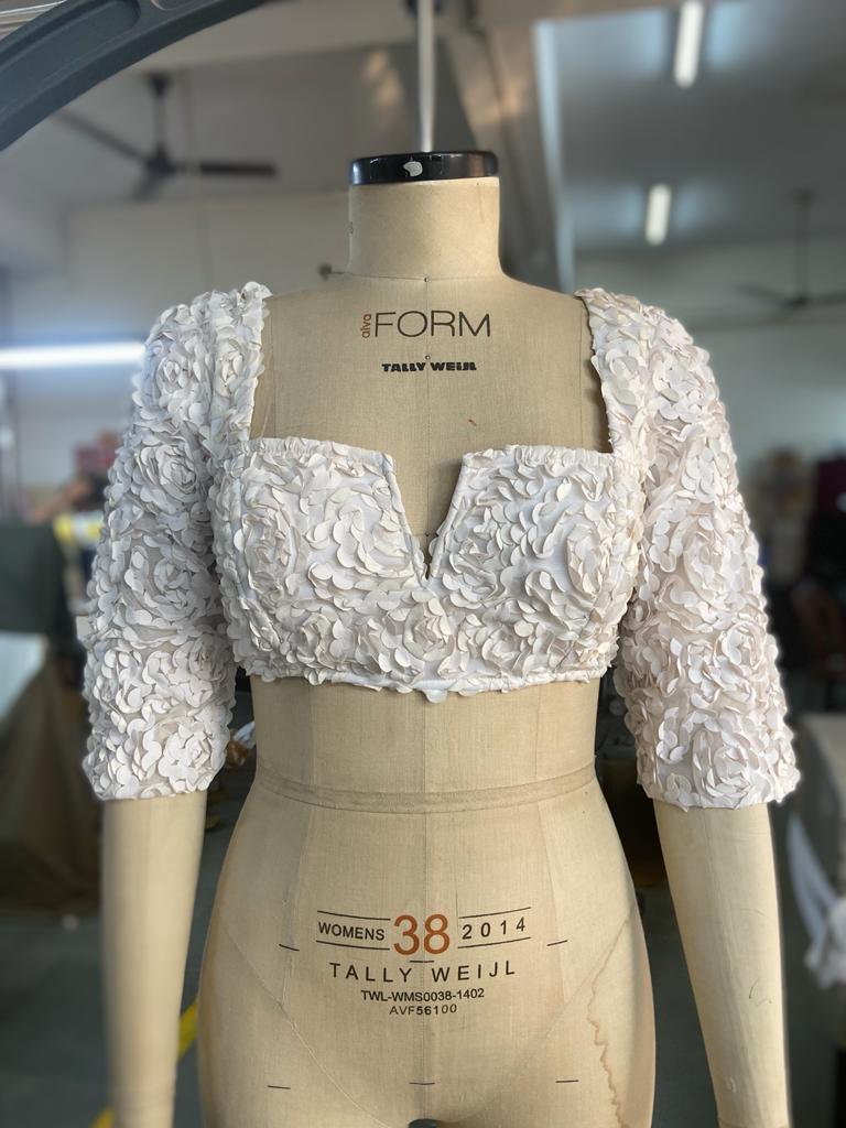 Kaira White 3-D Floral Corset Blouse