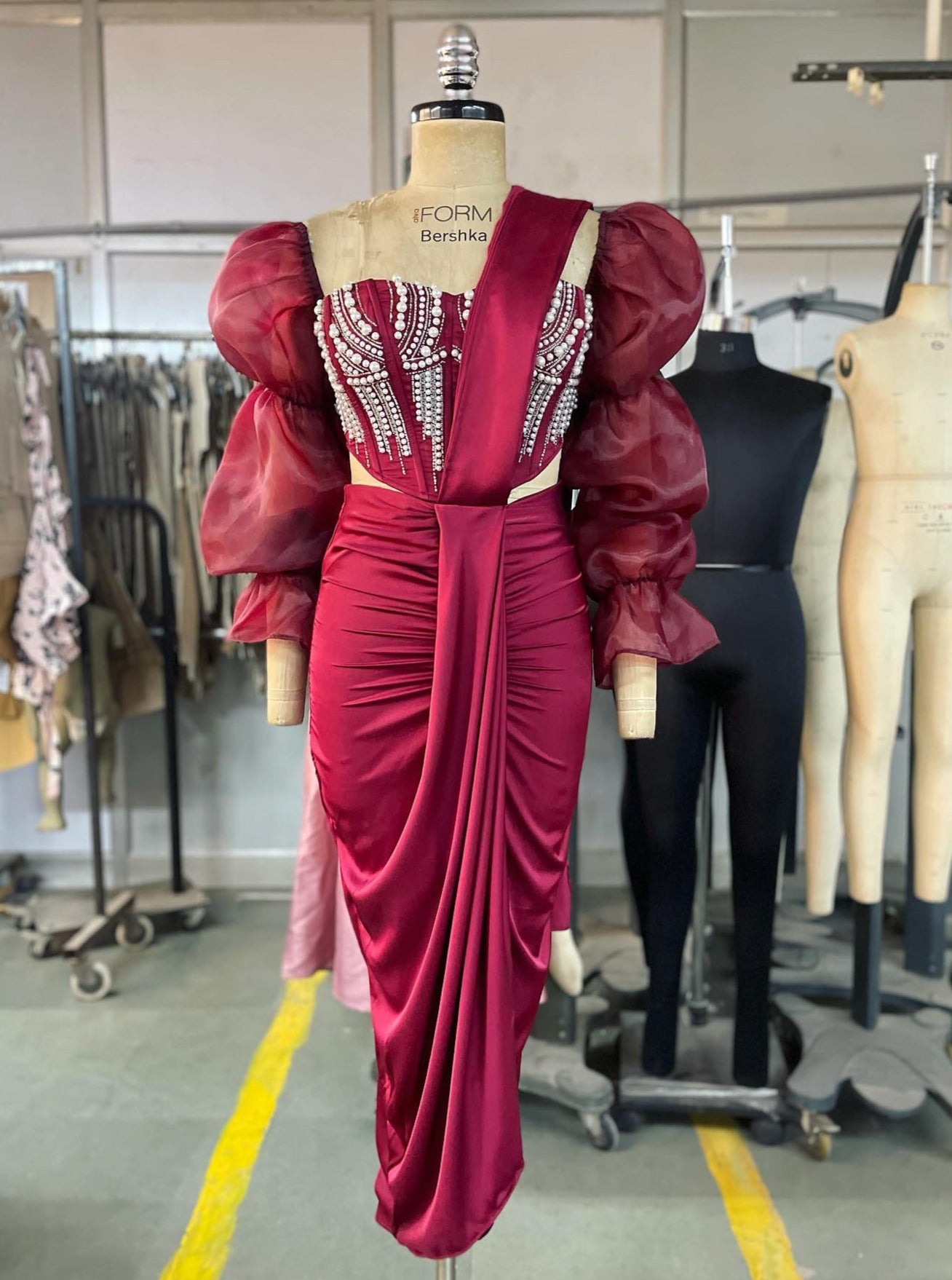 Aalia Burgundy Wrap Pre-Stitched Saree