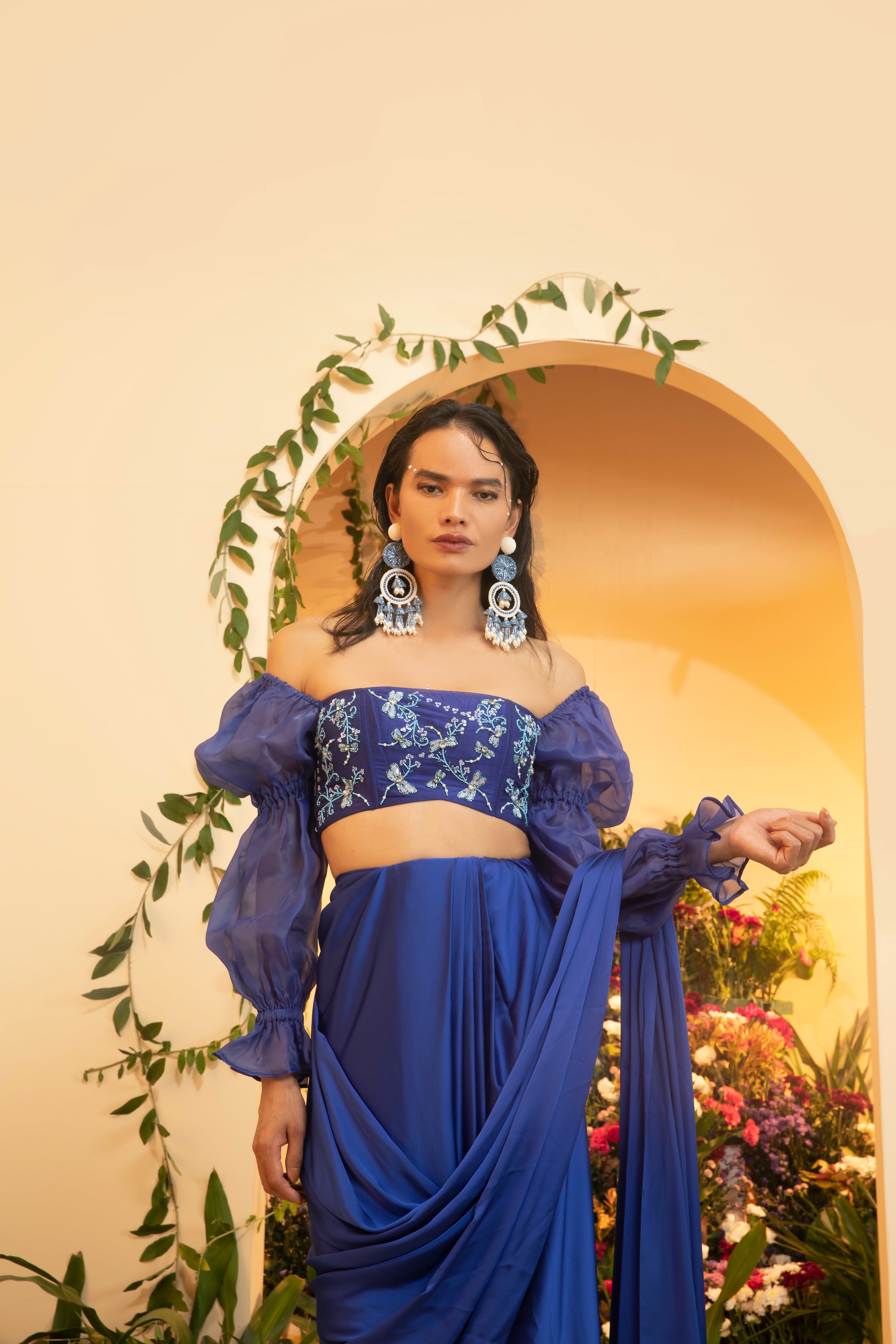 Abira Sapphire Satin Pre-Stitched Saree