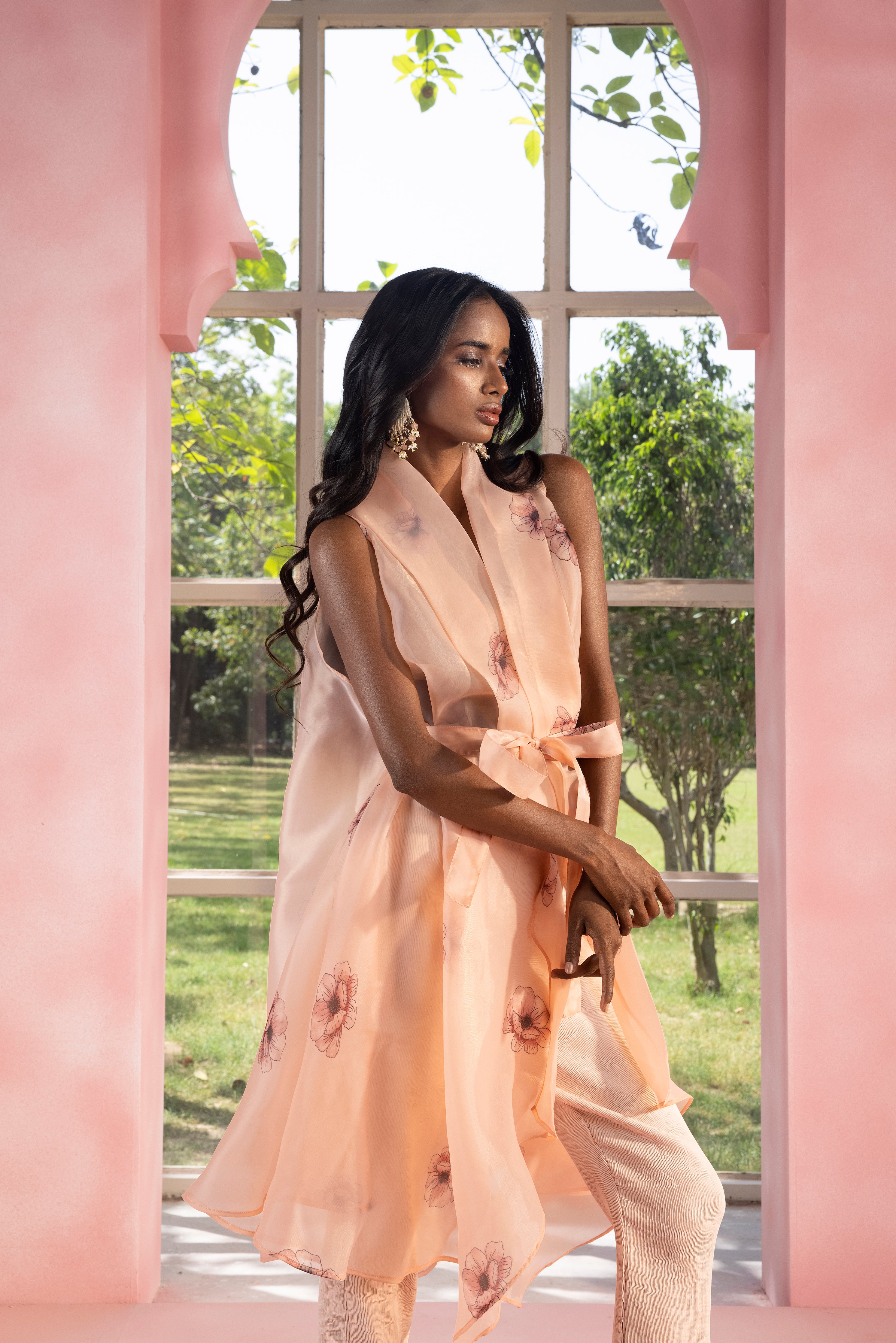 Gul Floral Printed Organza Wrap Kurta Set