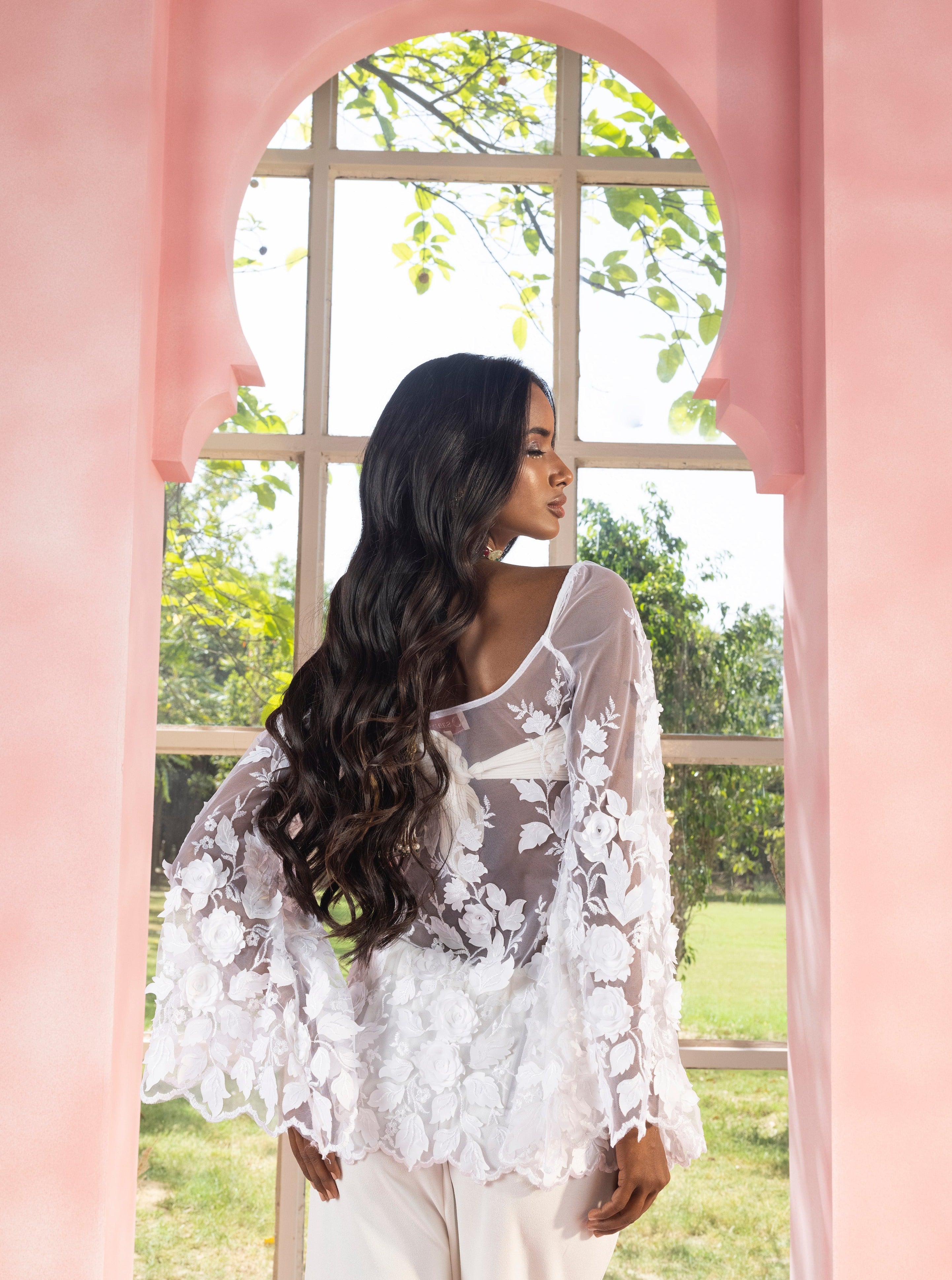 Aasiyah and Allami White 3-D Floral Sharara Set