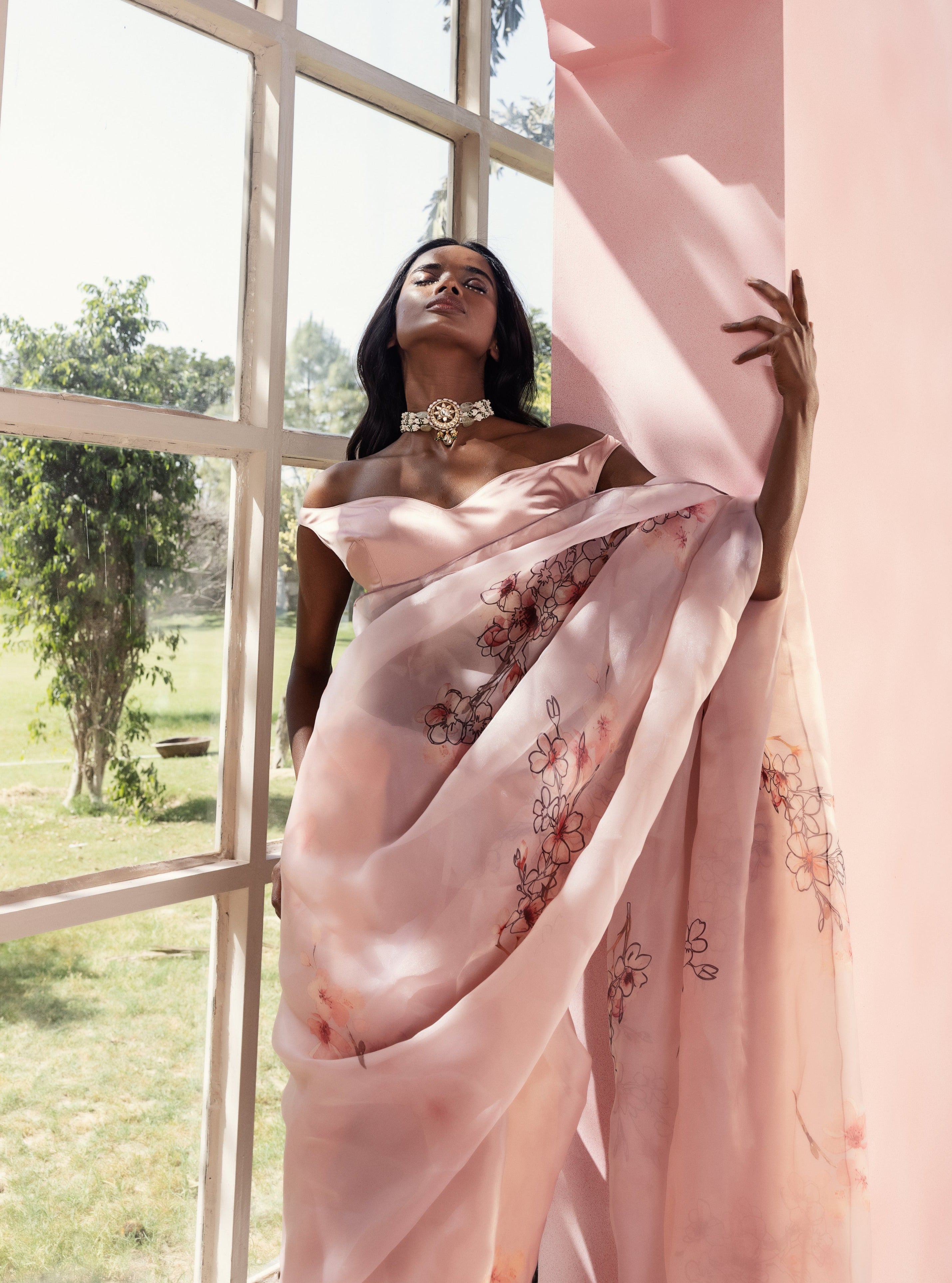 Floral Print Organza Saree